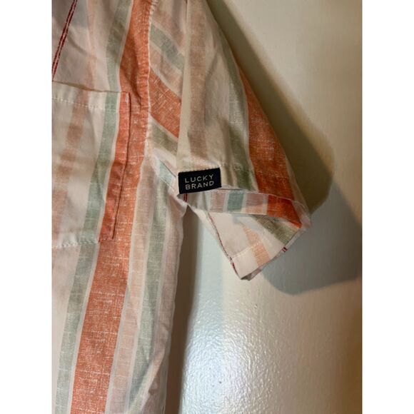 Lucky Brand Boy's 14/16 Dressy Casual Button-Up Orange/Green/Yellow/White Stripe - Picture 3 of 4
